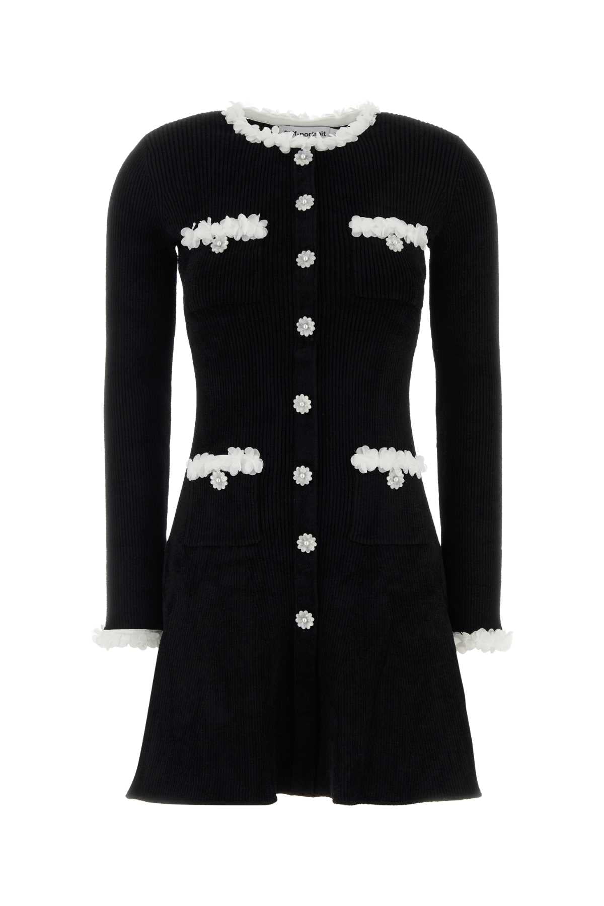 BLACK_CHENILLE_KNIT_FLOWER_TRIM_MINI_DRESS_AW26099SB_BLACK_Image_1